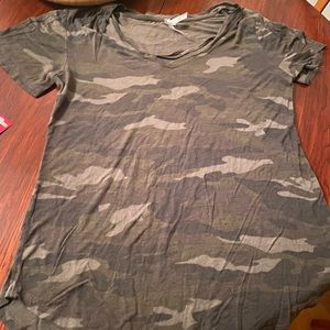 Camo womens shirt with cross straps on chest area